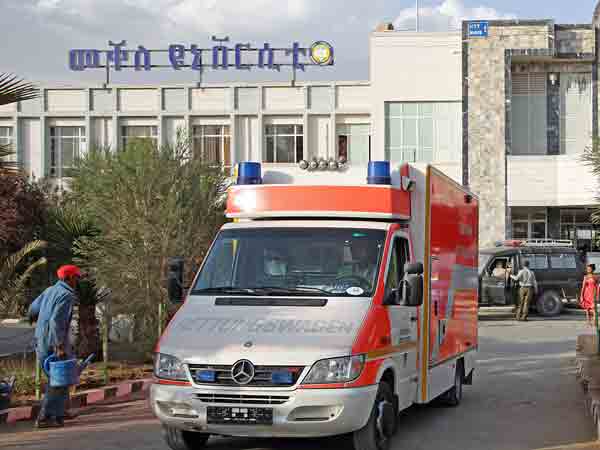 Ambulance car leaving Ayder Hospital for operation