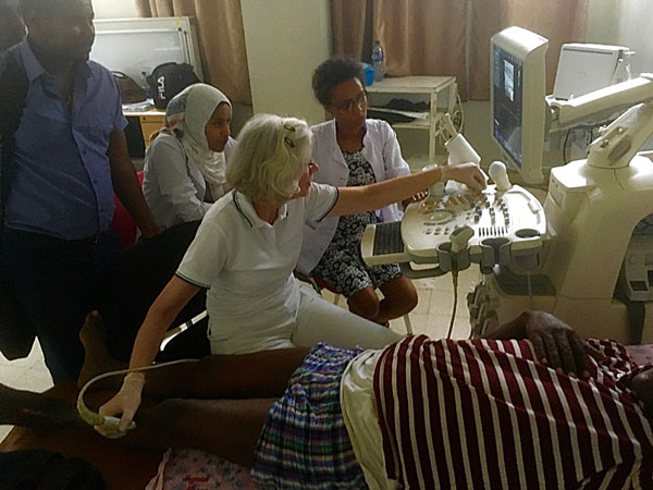 Dr. van der Laan during ultrasound examinations