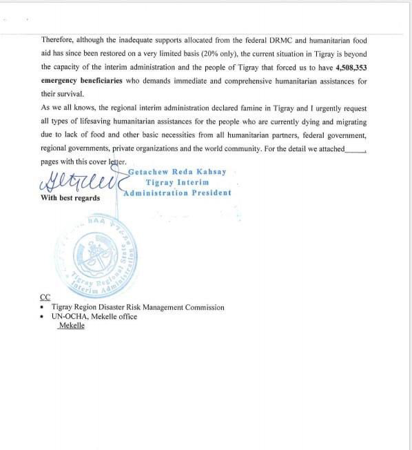 Help for Tigray request from Getatchew Reda 01-01-2024